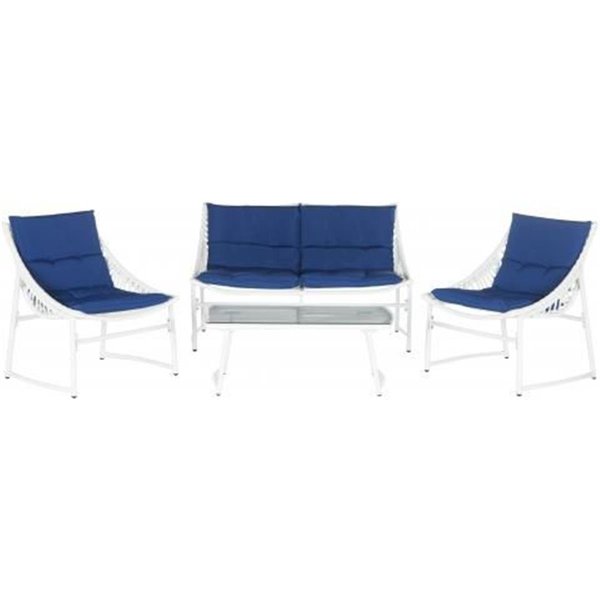 Safavieh Berkane Outdoor Set, White and Navy - 4 Piece PAT2009B